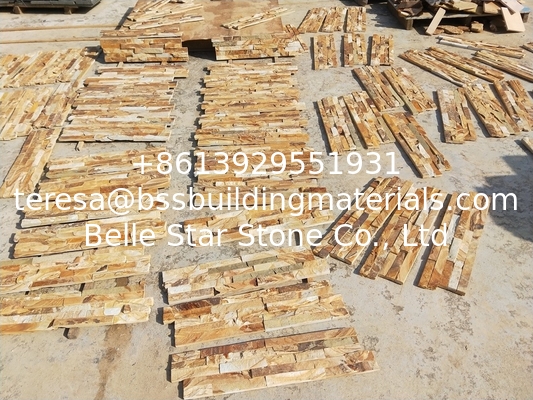 Golden Yellow Slate Culture Stone,Fireplace Thin Stone Veneer,Outdoor Stacked Stone,Indoor Stone Panel,Ledgestone