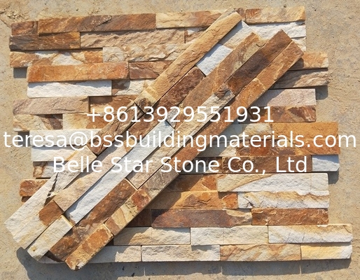 Golden Yellow Slate Culture Stone,Fireplace Thin Stone Veneer,Outdoor Stacked Stone,Indoor Stone Panel,Ledgestone