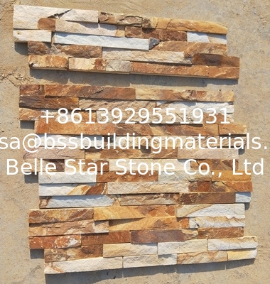 Golden Yellow Slate Culture Stone,Fireplace Thin Stone Veneer,Outdoor Stacked Stone,Indoor Stone Panel,Ledgestone