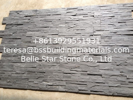 Split Face Slate Stacked Stone,Riven Black Slate Stone Cladding,Thin Stone Veneer,Black Slate Zclad Stone Panels