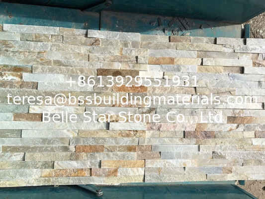 Oyster Zclad Stacked Stone,Split Face Quartzite Thin Stone Veneer,Desert Gold Quartzite Ledgestone,Culture Stone