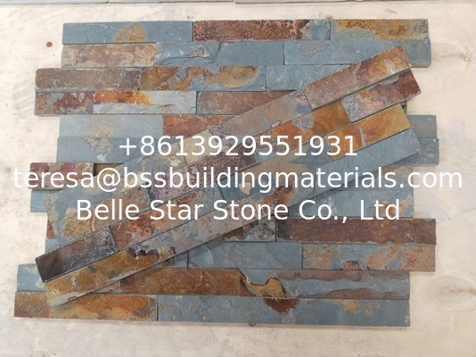 Brick Slim Multicolor Slate Culture Stone,Split Face Slate Thin Stone Veneer,Rusty Slate Ledgestone,Zclad Stacked Stone