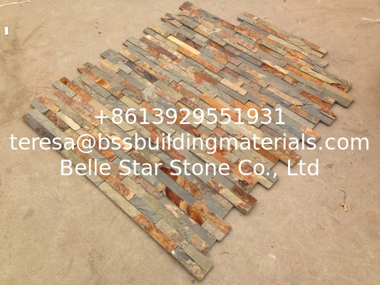 Brick Slim Multicolor Slate Culture Stone,Split Face Slate Thin Stone Veneer,Rusty Slate Ledgestone,Zclad Stacked Stone