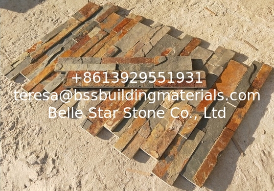 China Rusty Slate Ledgestone,Split Face Slate Thin Stone Veneer,Multicolor Slate Zclad Stacked Stone,Stone Cladding