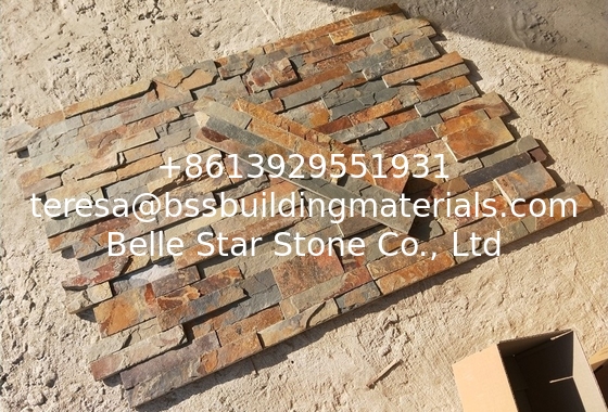 China Rusty Slate Ledgestone,Split Face Slate Thin Stone Veneer,Multicolor Slate Zclad Stacked Stone,Stone Cladding
