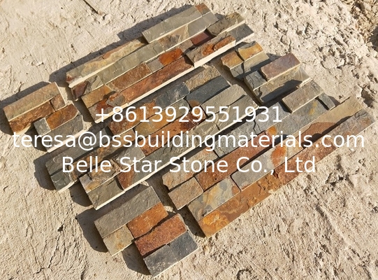 China Rusty Slate Ledgestone,Split Face Slate Thin Stone Veneer,Multicolor Slate Zclad Stacked Stone,Stone Cladding