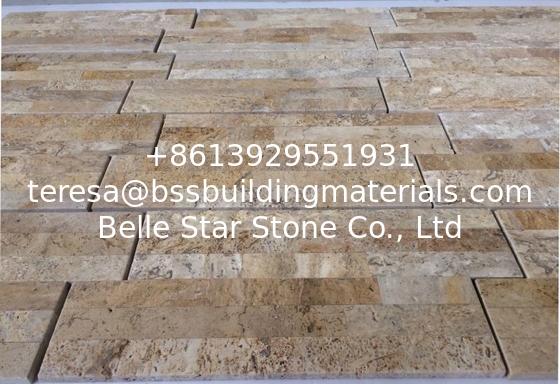 Chine Yellow Travertine S cut Stone Panels,Marble Culture Stone,Limestone Ledger Panels,Yellow Stacked Stone,Stone Venee