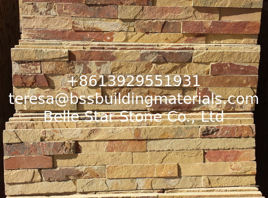 Rust Yellow Slate Culture Stone,Split Face Slate Stone Cladding,Riven Slate Stacked Stone,Thin Stone Veneer,Ledger Panel