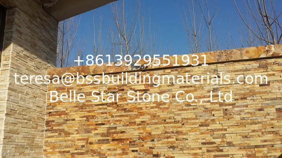 Rust Yellow Slate Culture Stone,Split Face Slate Stone Cladding,Riven Slate Stacked Stone,Thin Stone Veneer,Ledger Panel