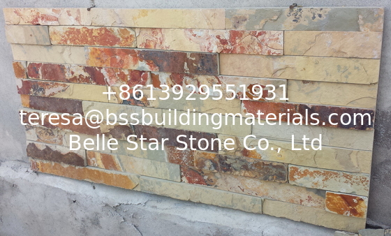 Rust Yellow Slate Culture Stone,Split Face Slate Stone Cladding,Riven Slate Stacked Stone,Thin Stone Veneer,Ledger Panel