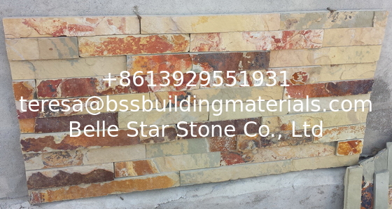 Rust Yellow Slate Culture Stone,Split Face Slate Stone Cladding,Riven Slate Stacked Stone,Thin Stone Veneer,Ledger Panel