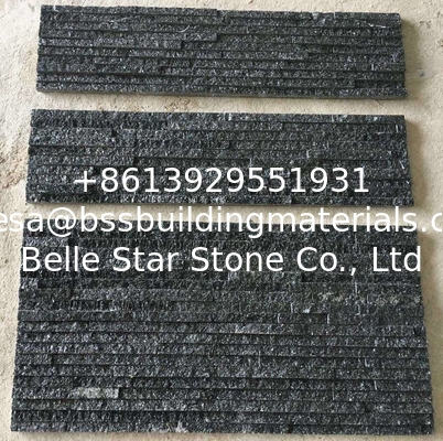 China Black Galaxy Mini Stacked Stone,Black Galaxy Granite Waterfall Shape Ledgestone,Real Stone Veneer,Stone Wall Panel