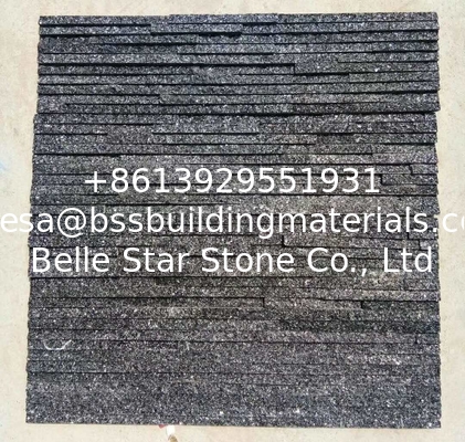 China Black Galaxy Mini Stacked Stone,Black Galaxy Granite Waterfall Shape Ledgestone,Real Stone Veneer,Stone Wall Panel
