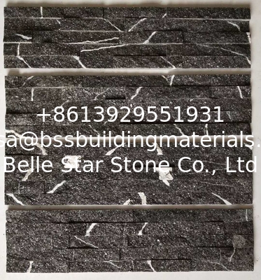 Lightning Black Galaxy Stacked Stone,China Granite Stone Cladding,Black Galaxy Granite Stone Wall Panels,Culture Stone