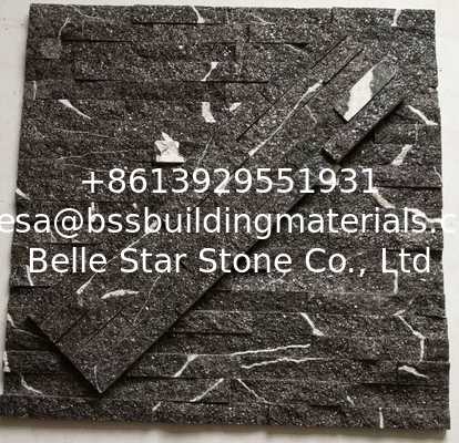 Lightning Black Galaxy Stacked Stone,China Granite Stone Cladding,Black Galaxy Granite Stone Wall Panels,Culture Stone
