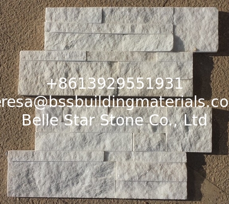 Snow White Quartzite Sclad Stone Panels,Super White Stacked Stone,White 18x35cm Stone Veneer,Real Stone Cladding