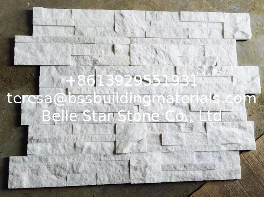 Snow White Quartzite Sclad Stone Panels,Super White Stacked Stone,White 18x35cm Stone Veneer,Real Stone Cladding