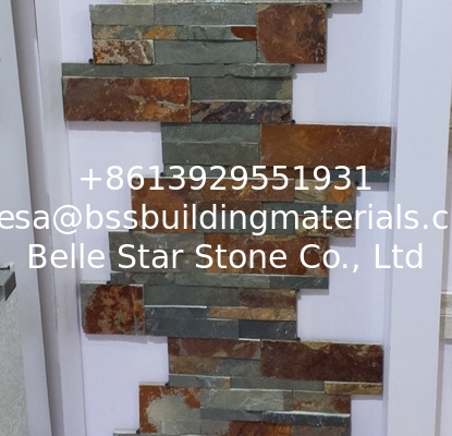 China Multicolor Slate Sclad Stone Panels,Rusty Riven Slate Stacked Stone,Split Face Slate Stone Cladding,Stone Veneer