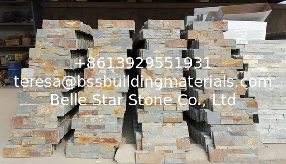 China Multicolor Slate Sclad Stone Panels,Rusty Riven Slate Stacked Stone,Split Face Slate Stone Cladding,Stone Veneer