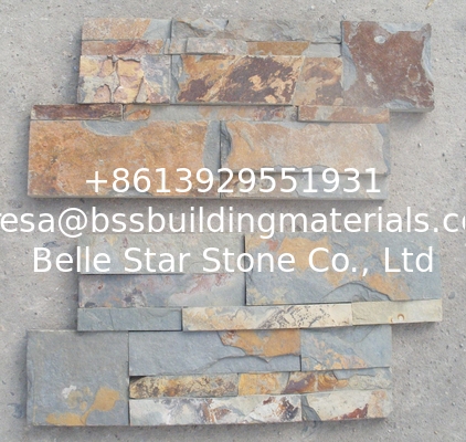 China Multicolor Slate Sclad Stone Panels,Rusty Riven Slate Stacked Stone,Split Face Slate Stone Cladding,Stone Veneer
