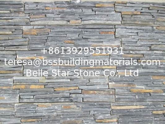 Black Mixed Rusty Slate Cemented Stacked Stone,Slim Slate Culture Stone,Natural Zclad Stone Cladding,Indoor Wall Panel
