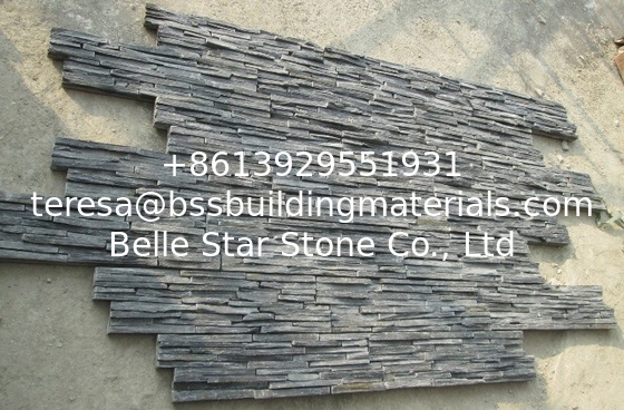 Slim Black Slate Cemented Culture Stone,Zclad Stacked Stone,Charcoal Slate Stone Cladding,Carbon Black Slate Stone Panel