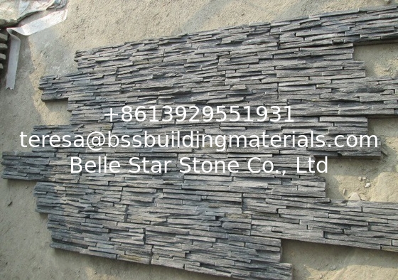 Slim Black Slate Cemented Culture Stone,Zclad Stacked Stone,Charcoal Slate Stone Cladding,Carbon Black Slate Stone Panel