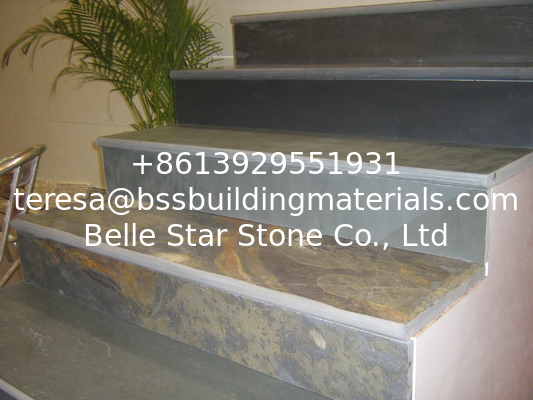 Chinese Multicolor Slate Stairs &amp; Risers,Natural Cleft Rusty Slate Steps,Slate Stone Stairs with Bullnose
