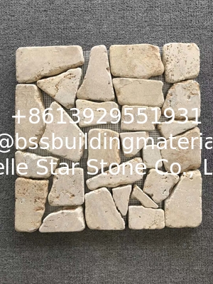 Beige Travertine Meshed Flagstone,Random Stone on Net,Flagstone Walkway,Meshed Pavers