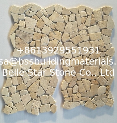 Beige Travertine Gravel Mosaic,Stone Mosaic Tiles,Mosaic Wall Tiles,Marble Mosaic