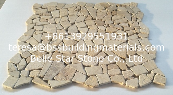 Beige Travertine Gravel Mosaic,Stone Mosaic Tiles,Mosaic Wall Tiles,Marble Mosaic