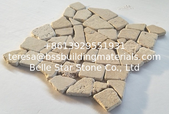 Beige Travertine Gravel Mosaic,Stone Mosaic Tiles,Mosaic Wall Tiles,Marble Mosaic