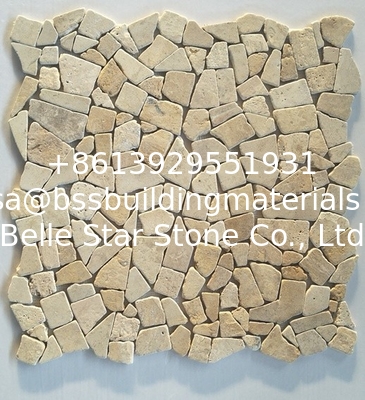 Beige Travertine Gravel Mosaic,Stone Mosaic Tiles,Mosaic Wall Tiles,Marble Mosaic