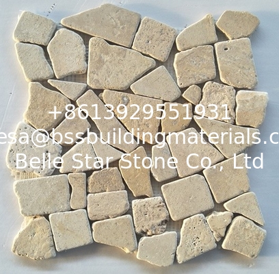 Beige Travertine Gravel Mosaic,Stone Mosaic Tiles,Mosaic Wall Tiles,Marble Mosaic