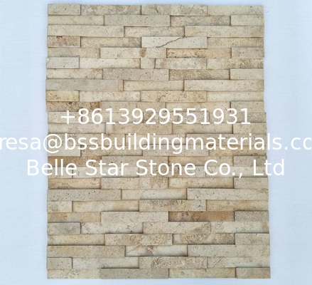 Beige Travertine 3D Ledger Panels,Yellow Culture Stone,Marble Stacked Stone Veneer