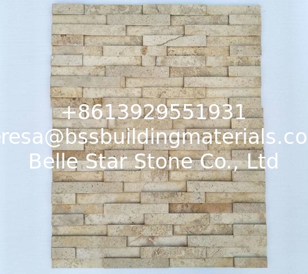 Beige Travertine 3D Ledger Panels,Yellow Culture Stone,Marble Stacked Stone Veneer