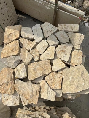 Beige Limestone Random Flagstone for Wall, Loose Stone Wall Cladding, Limestone Split Wall Stone