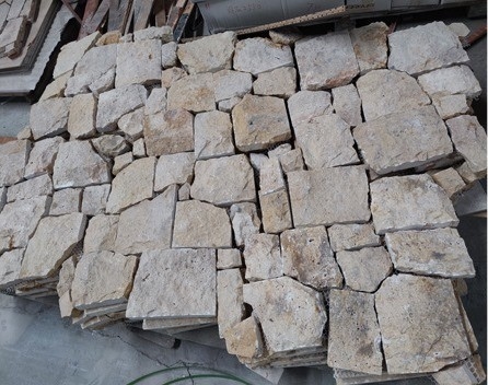 Beige Limestone Flagstone for Wall,Natural Limestone Wall Cladding back with mesh