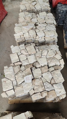 Beige Limestone Flagstone for Wall,Natural Limestone Wall Cladding back with mesh