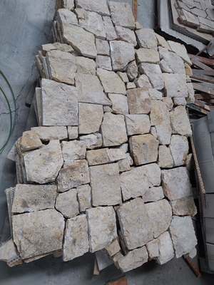 Beige Limestone Flagstone for Wall,Natural Limestone Wall Cladding back with mesh