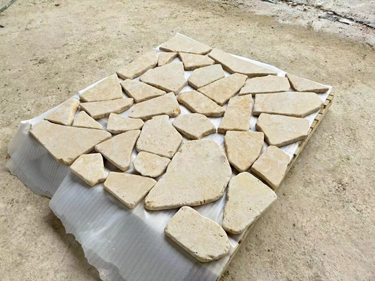 Beige Limestone Tumbled Flagstone Wall Cladding,Random Stone Walkway,Natural Limestone Flagstone Paving Stone,Limestone Random Stone Patios