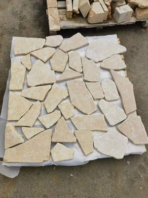Beige Limestone Tumbled Flagstone Wall Cladding,Random Stone Walkway,Natural Limestone Flagstone Paving Stone,Limestone Random Stone Patios
