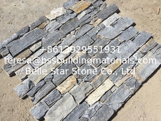 Blue Quartzite Natural Stacked Stone Wall Cladding Back With Cement
