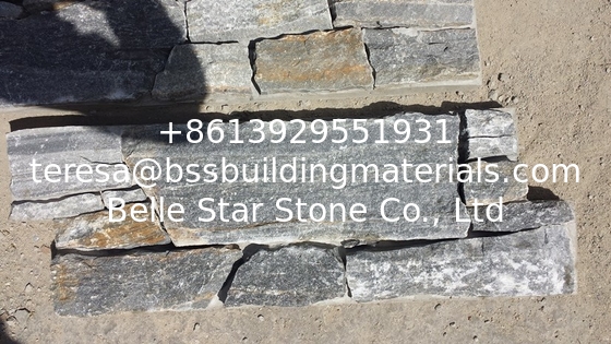 Blue Quartzite Natural Stacked Stone Wall Cladding Back With Cement