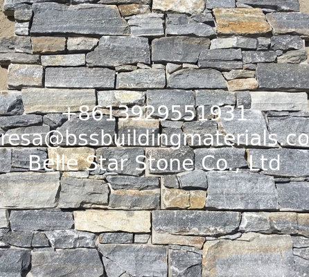 Blue Quartzite Natural Stacked Stone Wall Cladding Back With Cement