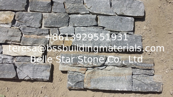 Blue Quartzite Natural Stacked Stone Wall Cladding Back With Cement