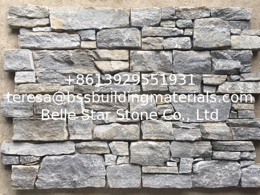 Blue Quartzite Natural Stacked Stone Wall Cladding Back With Cement